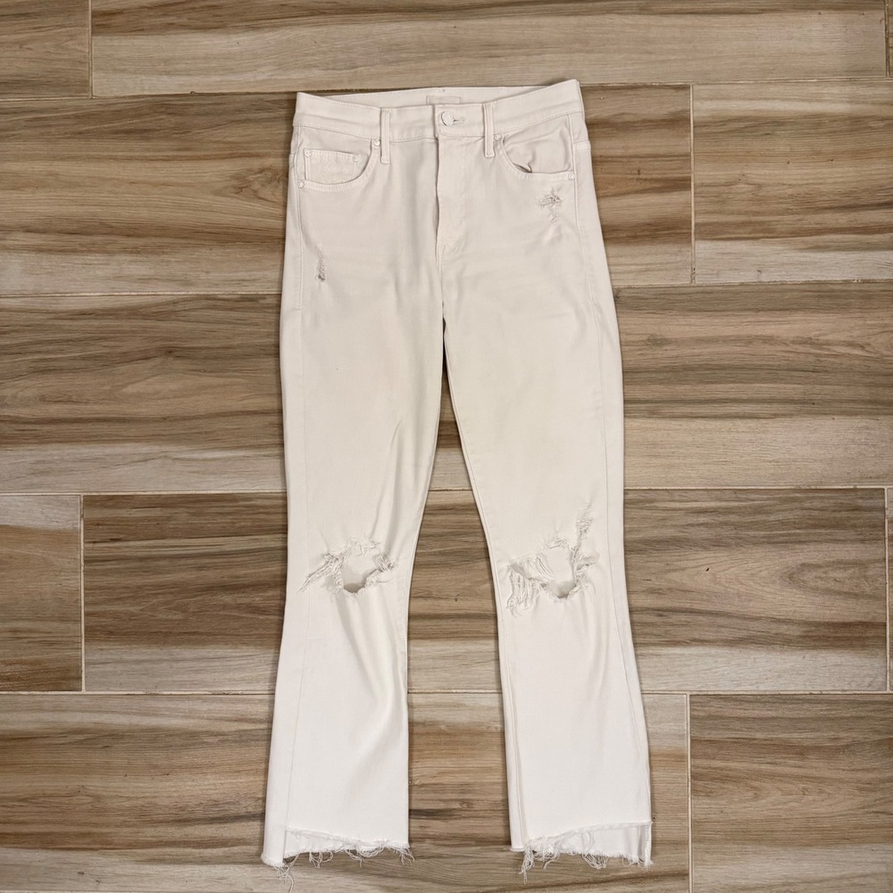 Mother The Insider Crop Step Fray Jeans White Cracked Slipper 1157-308 Size 25